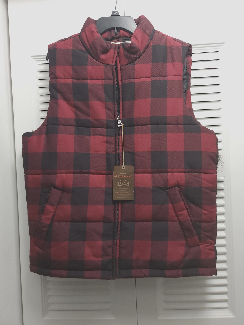NWT Original Weatherproof Vintage Men's L Buffalo Plaid Puffer Vest Red Black